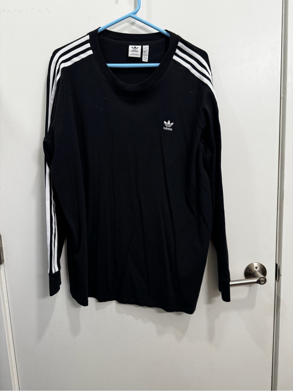 adidas Black Long-Sleeve Three-Stripe Crew Shirt